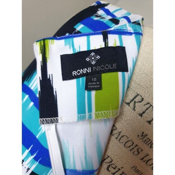 Ronni Nicole Sleeveless Sheath Dress 10 Abstract Print Blue/Green/Black Workwear - Picture 5 of 5
